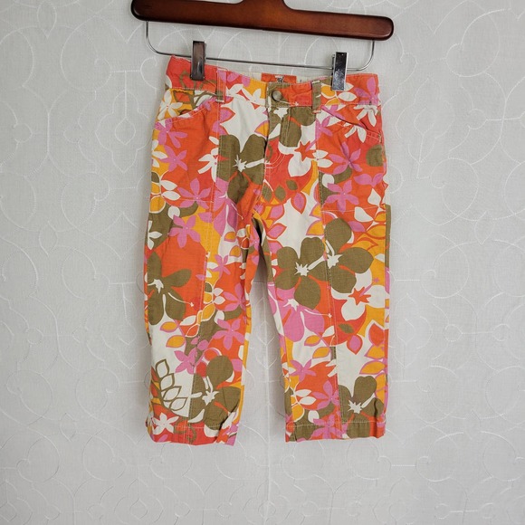 Old Navy Girls Capri Pants Size 7 Multicolor Floral Print Cropped Cotton Casual - Picture 2 of 8